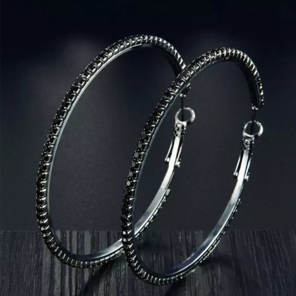 *Black Gold Black Sapphire 2.25'' Hoop Earrings - Picture 5 of 7